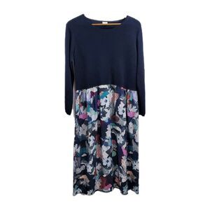 Poetry Dress Size 8 Blue Merino Wool Lyocell Floral Maxi Long Sleeve